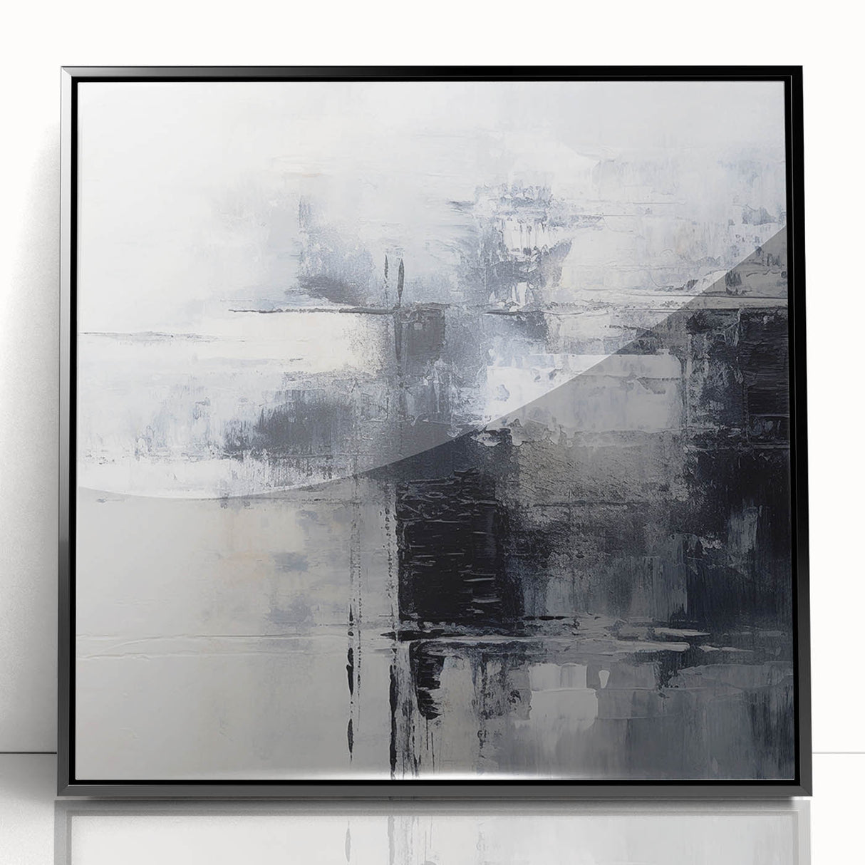 Framed wall art featuring an abstract strokes and lines design in black and white, perfect for modern home décor, enhancing any interior space.