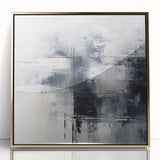 Framed abstract wall art showcasing a vibrant design of strokes and lines in gold and black, perfect for modern home decor.