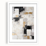 Abstract wall art featuring a modern design of colorful strokes and lines, framed in white with a mat for an elegant presentation.