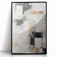 Framed abstract wall art showcasing dynamic strokes and lines in black, white, and gray, enhancing modern interior decor aesthetics.