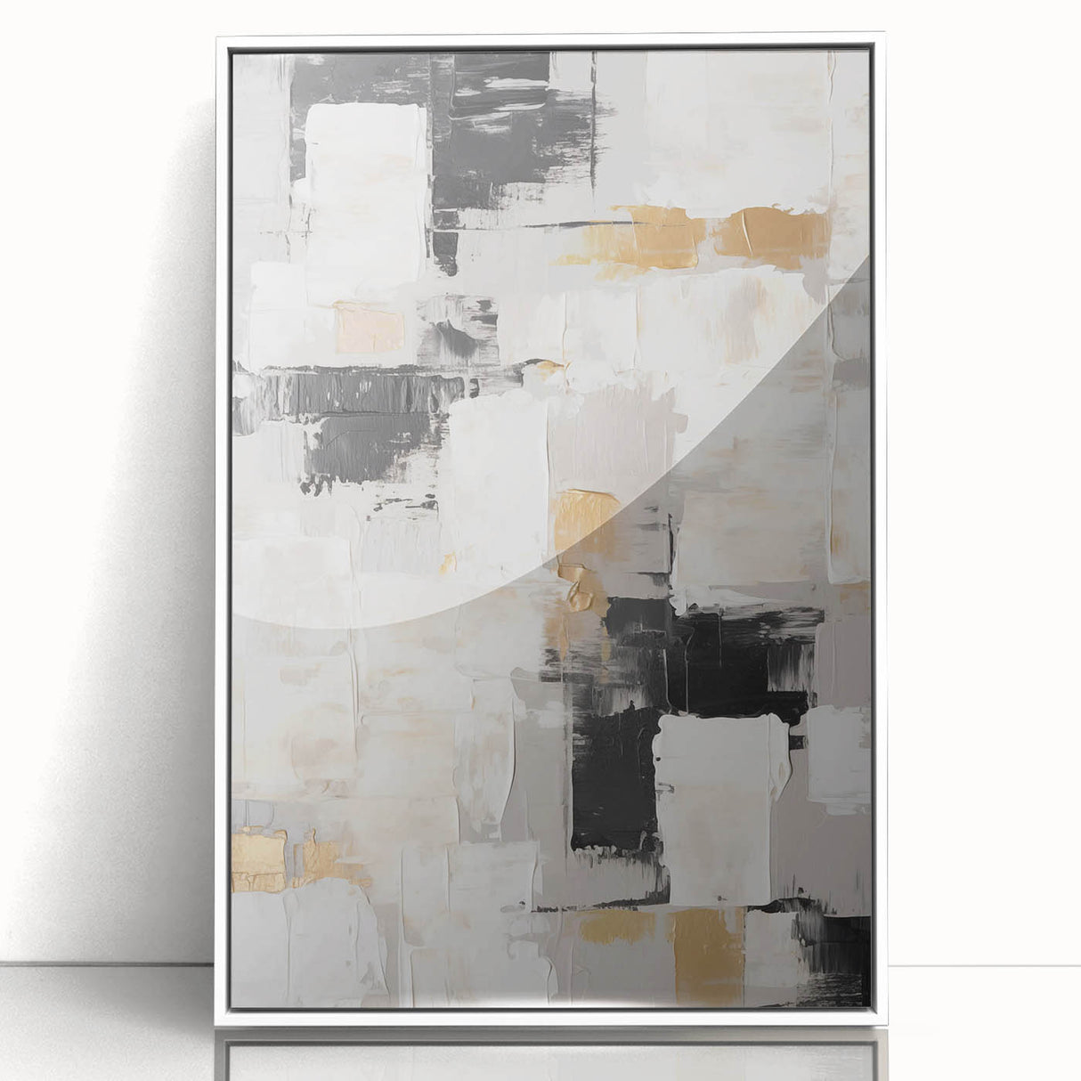 Framed abstract wall art showcasing colorful strokes and lines in a modern design, set against a white background for contemporary decor.