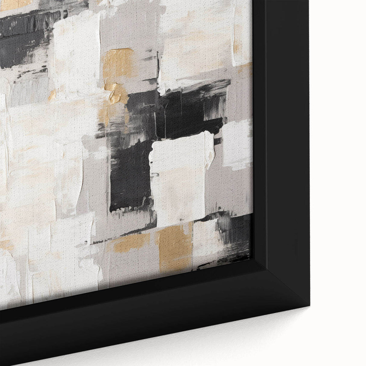 Close-up of a framed abstract wall art piece showcasing vibrant strokes and lines in bold colors, perfect for modern home decor.