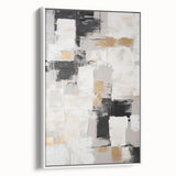 Framed abstract wall art showcasing colorful strokes and lines design on a white canvas, perfect for modern home decor.