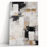 Abstract wall art featuring vibrant strokes and lines in shades of blue, gold, and white, designed for modern interior decor on stretched canvas.