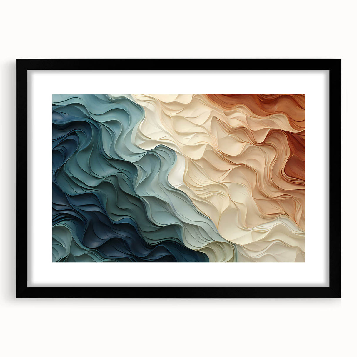 Framed abstract wall art showcasing colorful strokes and lines in a modern design, featuring a sleek black frame and mat, ideal for contemporary decor.