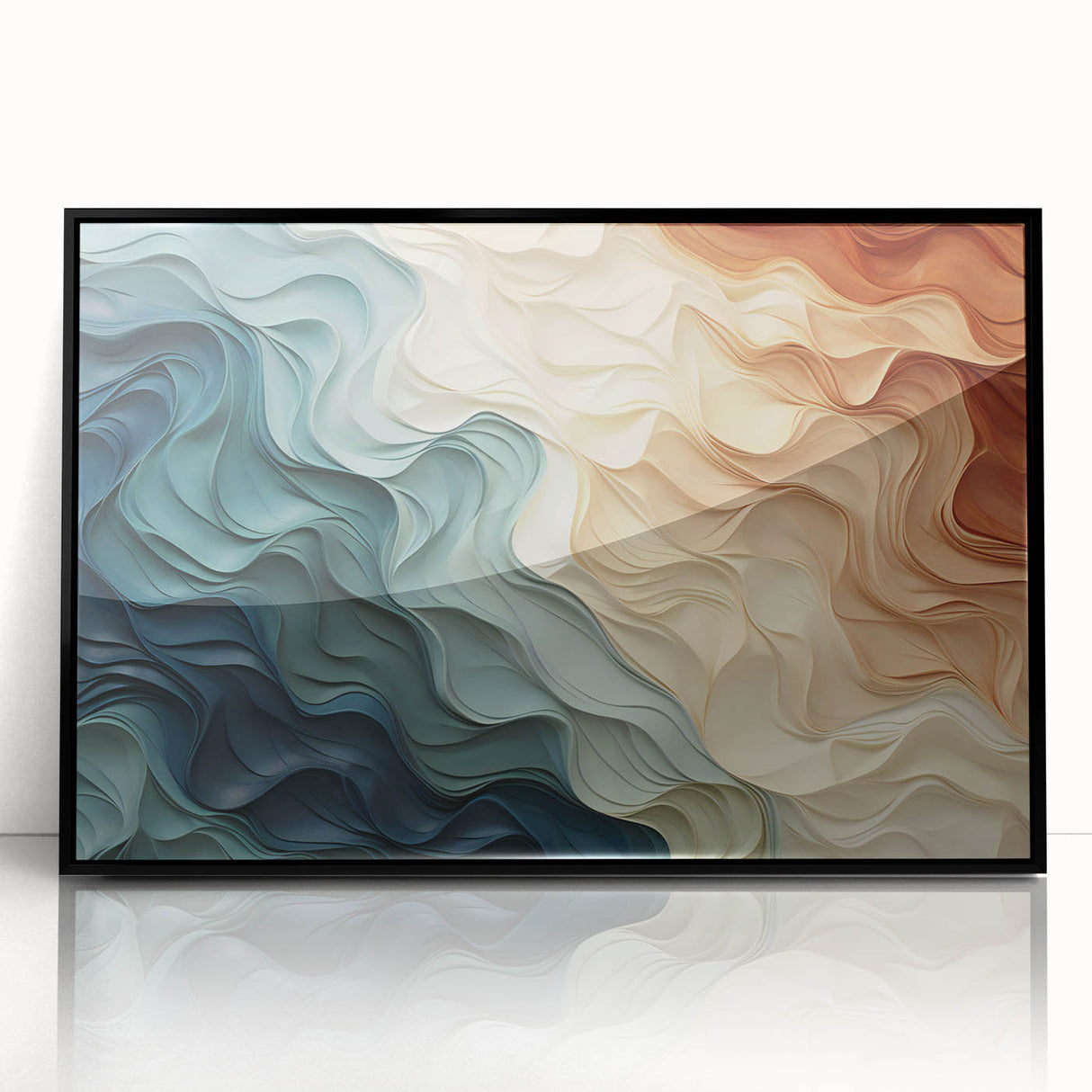 Framed abstract wall art featuring dynamic strokes and lines in vibrant colors, set against a sleek black frame, ideal for modern decor.