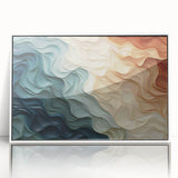 Framed abstract wall art featuring colorful strokes and lines in a modern design, displayed on a white background with a sleek frame.