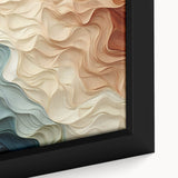 Close-up of framed abstract wall art featuring vibrant strokes and lines in blue, orange, and black, perfect for modern home decor.
