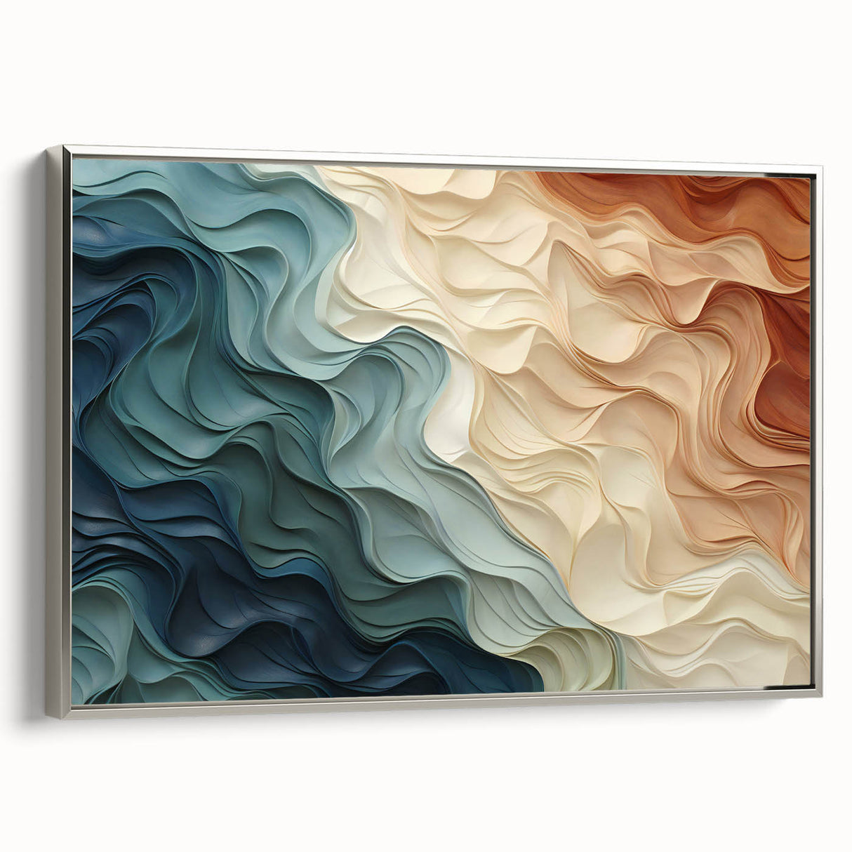Framed abstract wall art showcasing dynamic strokes and lines in silver and gray hues, perfect for modern home decor or office spaces.