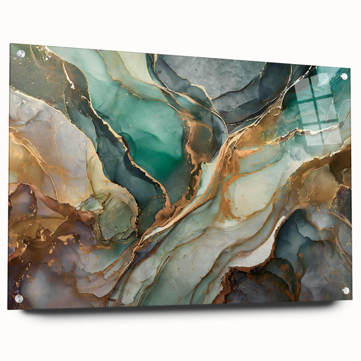 Abstract wall art design featuring vibrant strokes and lines in a modern acrylic glass frame, showcasing a contemporary aesthetic with pins for display.