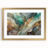 Framed abstract wall art with gold mat, showcasing vibrant strokes and lines in a modern design, perfect for contemporary decor.