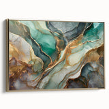 Framed abstract wall art featuring gold strokes and lines on a textured canvas, showcasing a contemporary design perfect for modern decor.