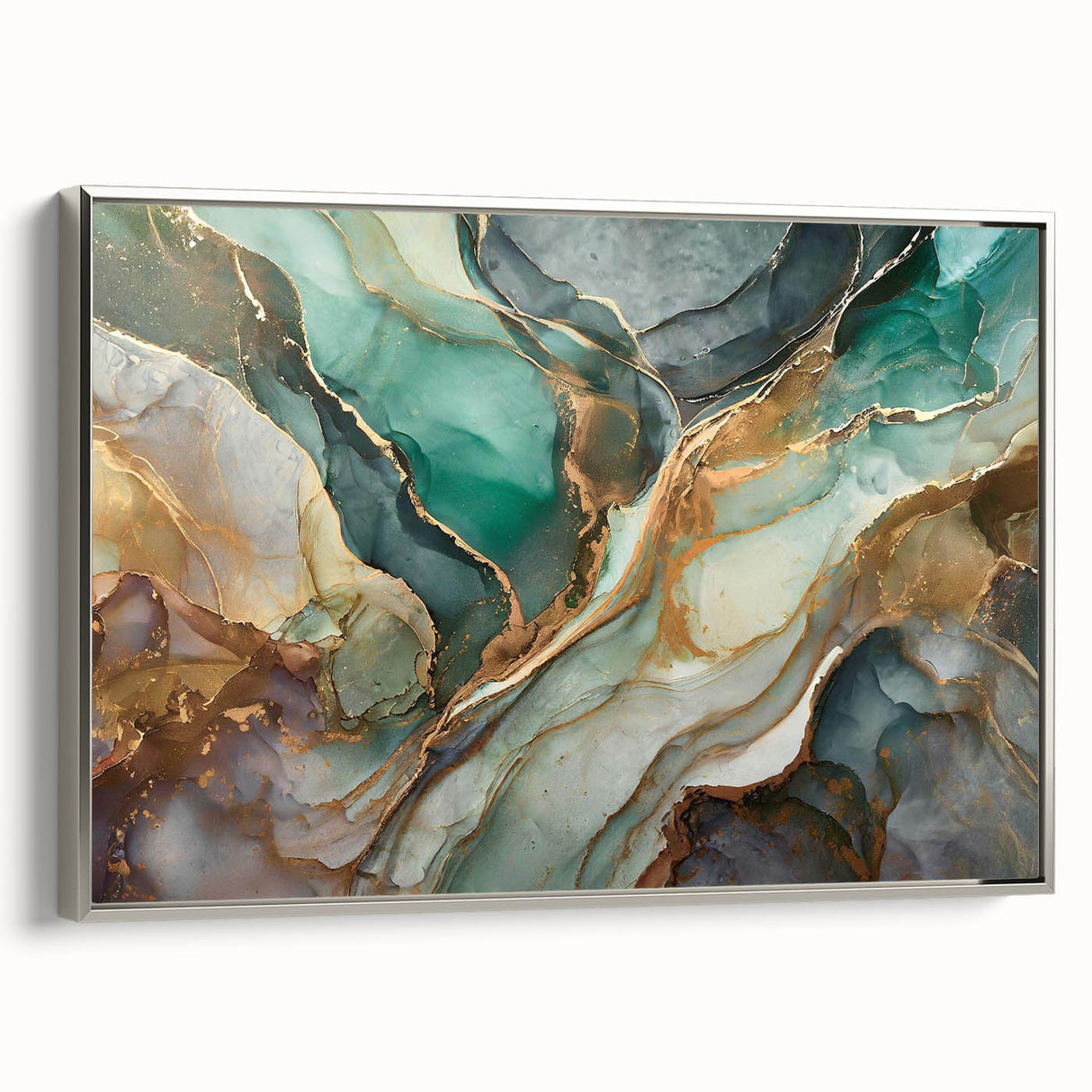 Framed wall art featuring an abstract design with silver strokes and lines, showcasing a modern aesthetic perfect for contemporary decor.