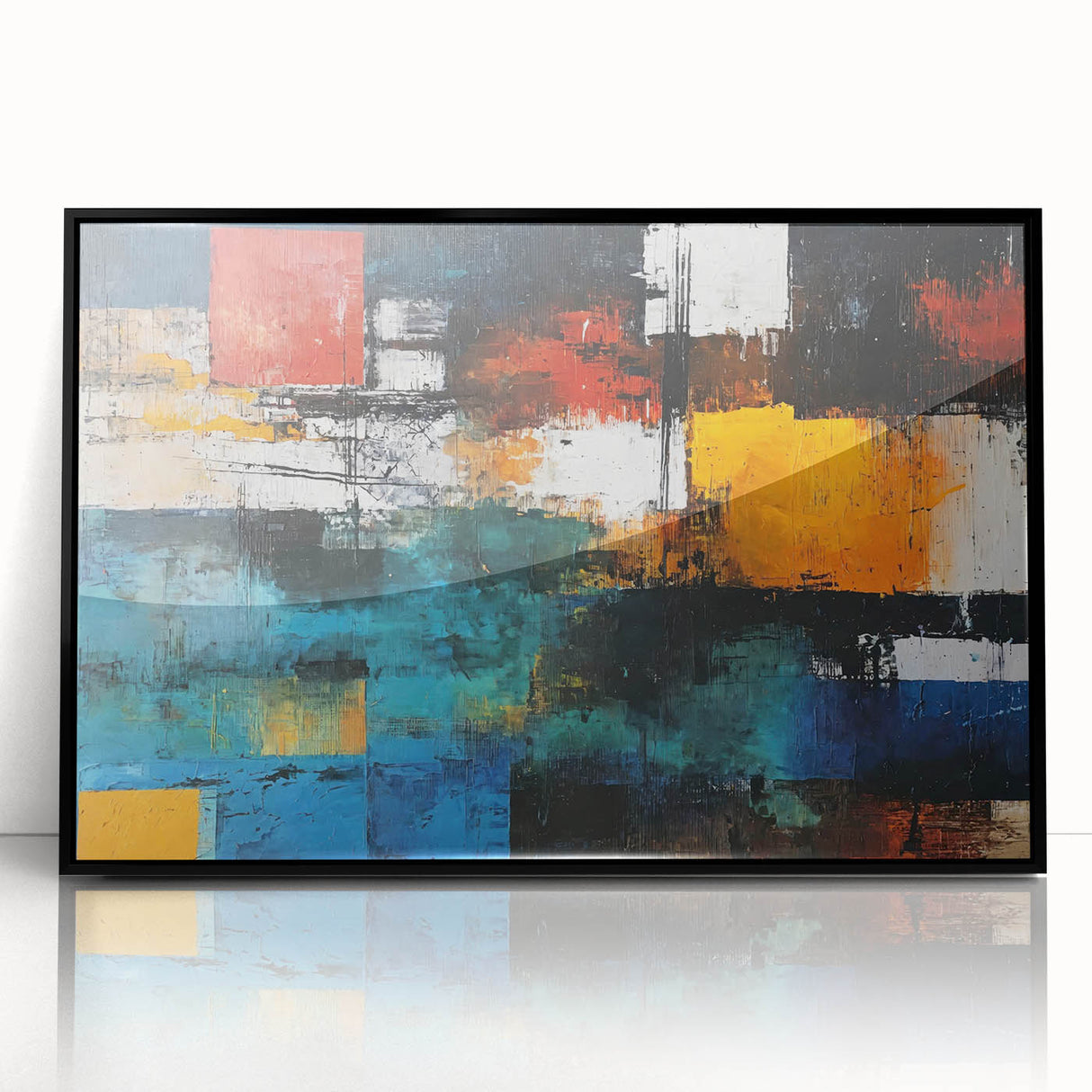 Framed abstract wall art featuring dynamic strokes and lines in black and white, adding a modern touch to home decor.