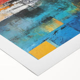 Colorful abstract strokes and lines canvas wall art showcasing vibrant hues of blue, orange, and yellow, perfect for modern decor.