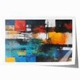 Abstract wall art print showcasing vibrant strokes and lines in shades of blue, orange, and yellow, perfect for modern home decor.