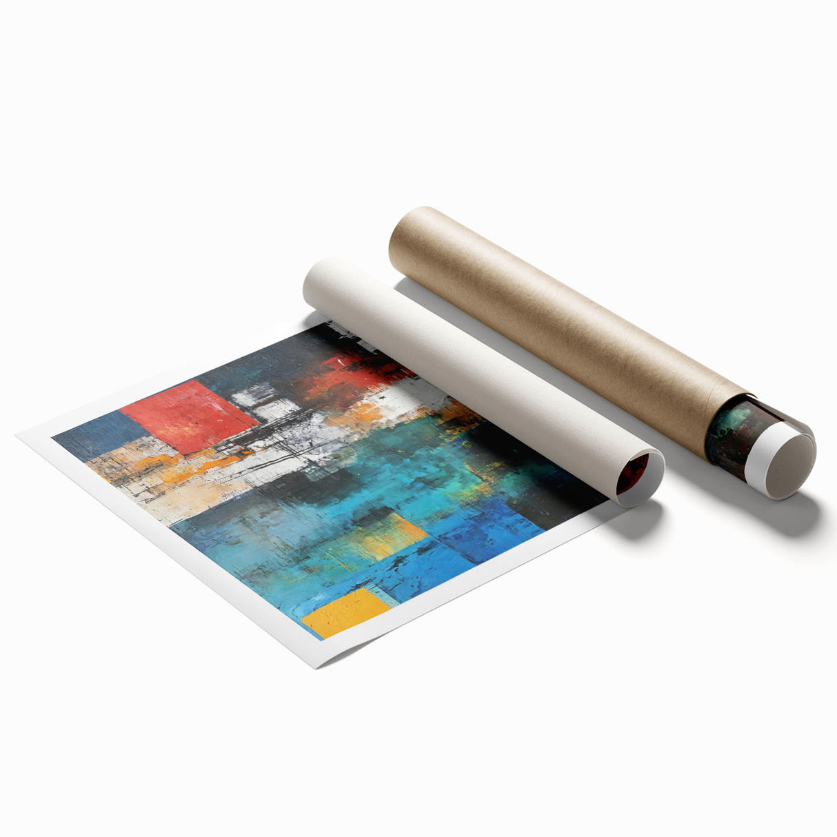 Colorful abstract wall art print showcasing dynamic strokes and lines in vibrant hues, perfect for modern home decor or office spaces.