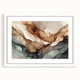 Framed abstract wall art design featuring colorful strokes and lines in a modern style, set against a white mat, perfect for contemporary decor.