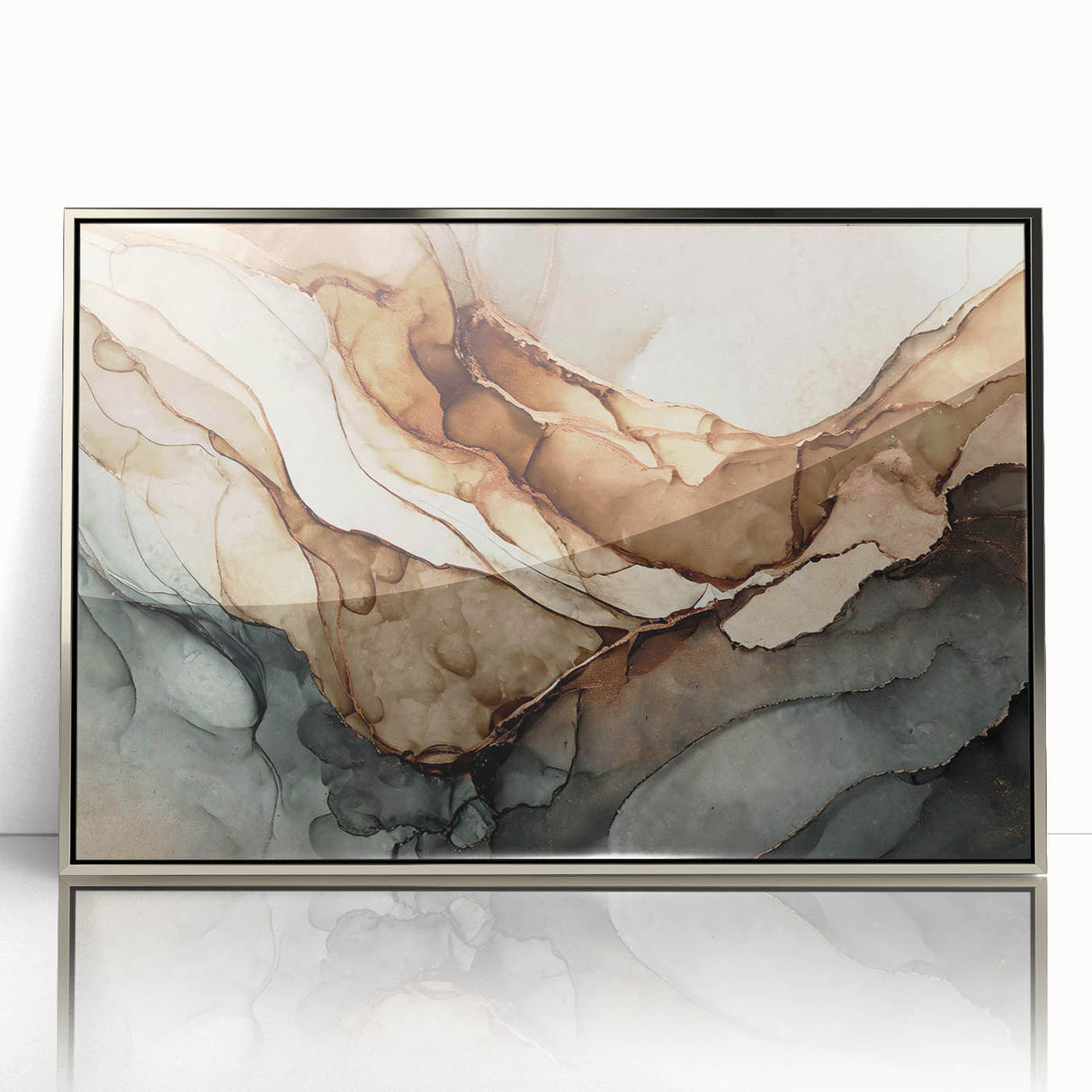Framed abstract wall art featuring dynamic strokes and lines in silver and black, adding a modern touch to any decor.