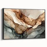 Framed abstract wall art featuring bold strokes and lines in black and gray, showcasing modern design for contemporary home decor.