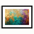 Abstract wall art featuring a modern design of colorful strokes and lines, framed in black with a white mat, perfect for contemporary decor.