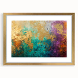 Abstract wall art featuring a modern design of gold strokes and lines, elegantly framed with a mat, perfect for contemporary decor.