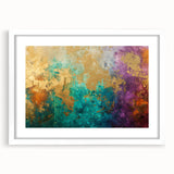 Framed abstract wall art showcasing colorful strokes and lines in a modern design, featuring a white mat and sleek frame for contemporary decor.