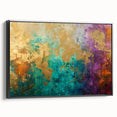 Framed canvas wall art showcasing an abstract design of colorful strokes and lines, featuring a sleek black frame and side view.