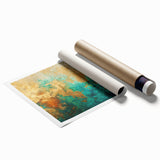 Abstract wall art print featuring dynamic strokes and lines in vibrant colors, ideal for modern decor, rolled for easy framing and display.