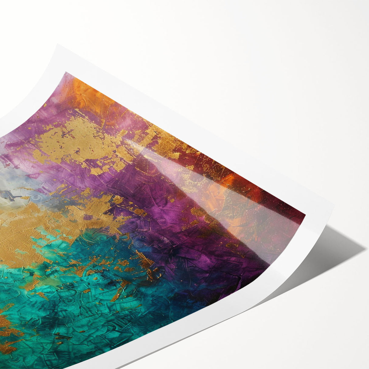 Abstract wall art print showcasing vibrant strokes and lines in a bold color palette, designed for modern home decor, rolled for easy framing.