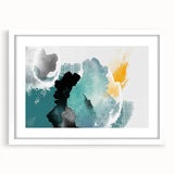Abstract wall art featuring bold strokes and lines in a modern design, framed with a white mat, perfect for contemporary home decor. Ideal for living rooms or offices.