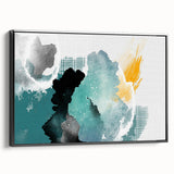 Framed canvas wall art showcasing an abstract design of colorful strokes and lines, presented in a sleek black frame, ideal for modern decor.