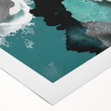 Abstract wall art design featuring vibrant strokes and lines in shades of blue, orange, and yellow, printed on high-quality rolled canvas for home decor.