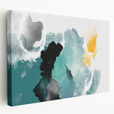 Stretched canvas wall art showcasing an abstract design of colorful strokes and lines, perfect for modern decor. Side view highlights the depth and texture of the piece, ideal for enhancing any living space or office environment.