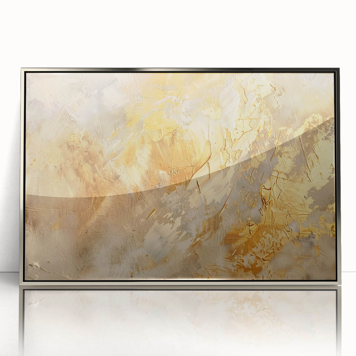 Framed wall art featuring an abstract design with colorful strokes and lines, showcasing a modern aesthetic in a silver frame.