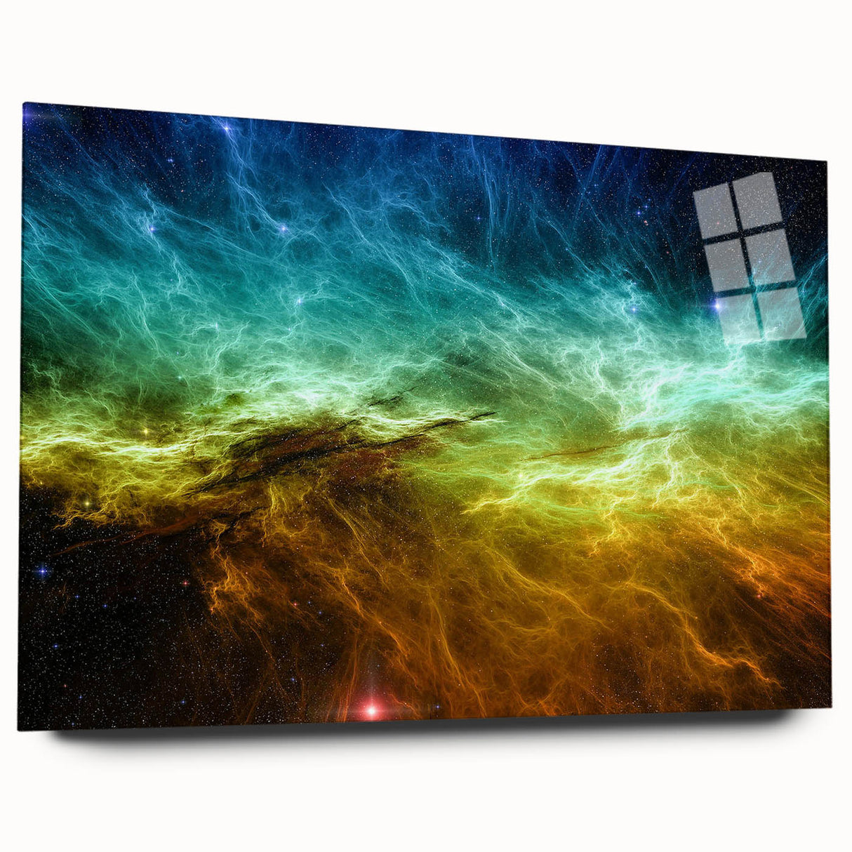 Abstract wall art design showcasing colorful strokes and lines on acrylic glass, viewed from the side, perfect for modern home decor.