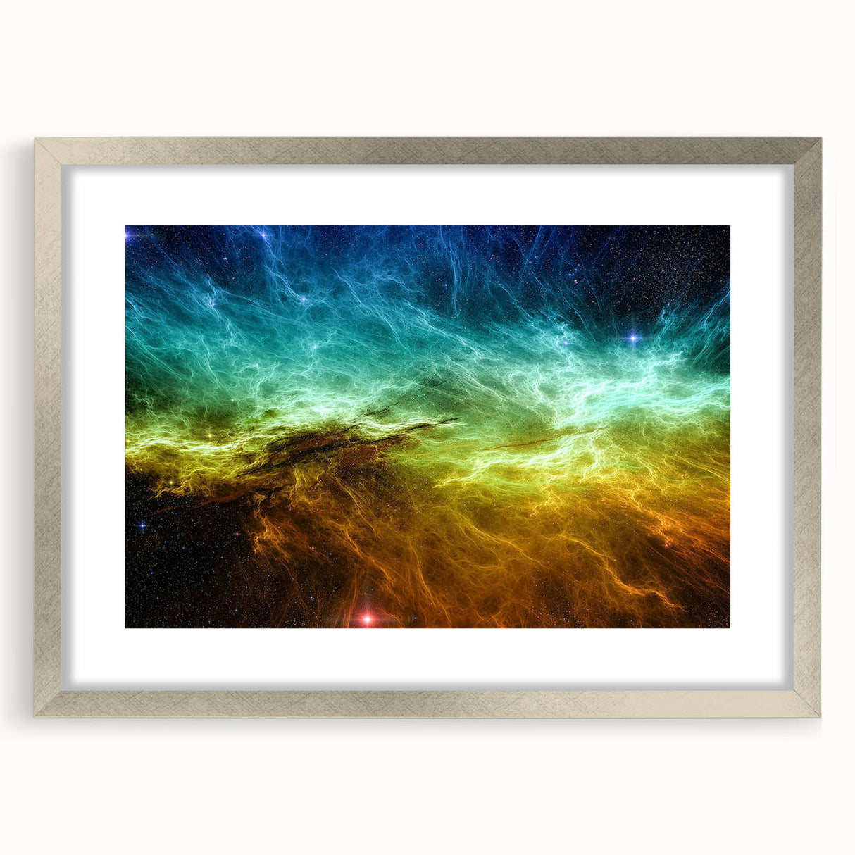 Framed abstract wall art showcasing colorful strokes and lines in a silver frame, perfect for modern home decor and artistic interiors.