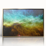 Framed abstract wall art showcasing golden strokes and lines on a textured background, ideal for modern home decor.