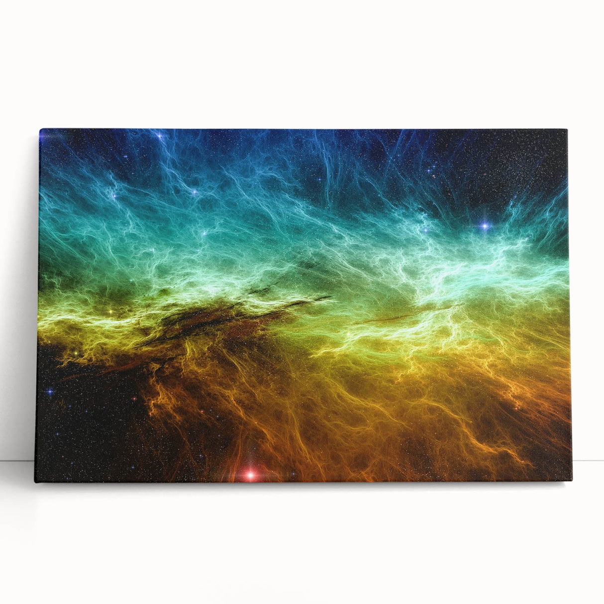 Abstract wall art design featuring colorful strokes and lines on stretched canvas, showcasing a modern and vibrant aesthetic perfect for home decor.