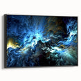 Framed canvas wall art showcasing an abstract design of colorful strokes and lines, presented in a sleek black frame, side view.