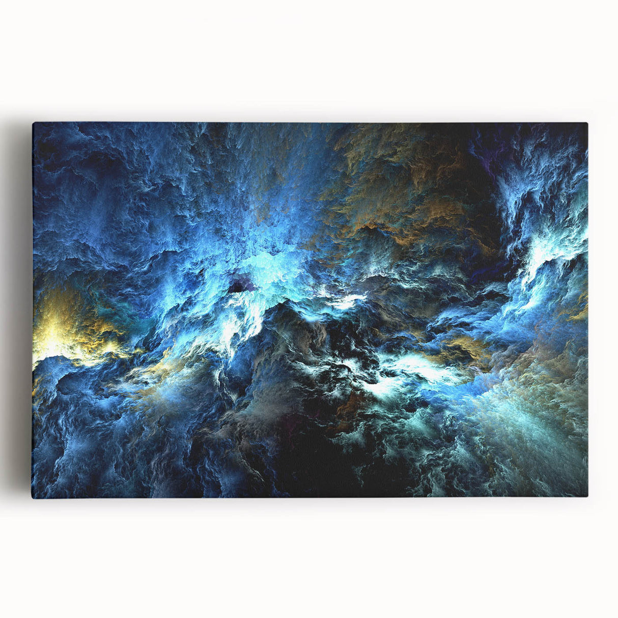 Colorful abstract strokes and lines canvas art print showcasing vibrant hues of blue, orange, and yellow, perfect for modern home decor.