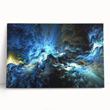 Abstract canvas artwork showcasing vibrant strokes and lines in shades of blue, orange, and yellow, perfect for modern interior decor.