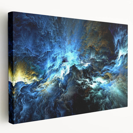 Abstract canvas wall art featuring vibrant strokes and lines in shades of blue, pink, and gold, showcasing a modern artistic design perfect for contemporary decor.