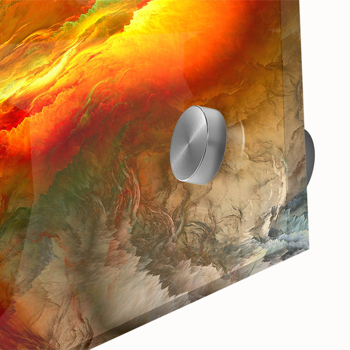 Close-up of an abstract strokes and lines design in vibrant colors, showcasing fluid shapes and artistic textures on acrylic glass for modern decor.