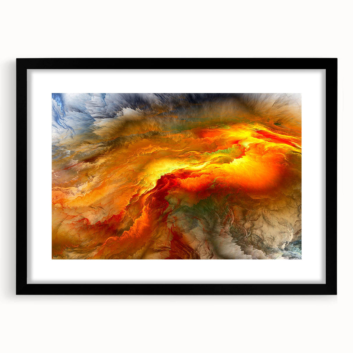 Framed abstract wall art featuring dynamic strokes and lines in black and white, designed for modern home decor, showcasing a sleek mat.