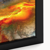 Close-up of framed abstract wall art showcasing vibrant strokes and lines in bold colors, perfect for modern home decor accents.