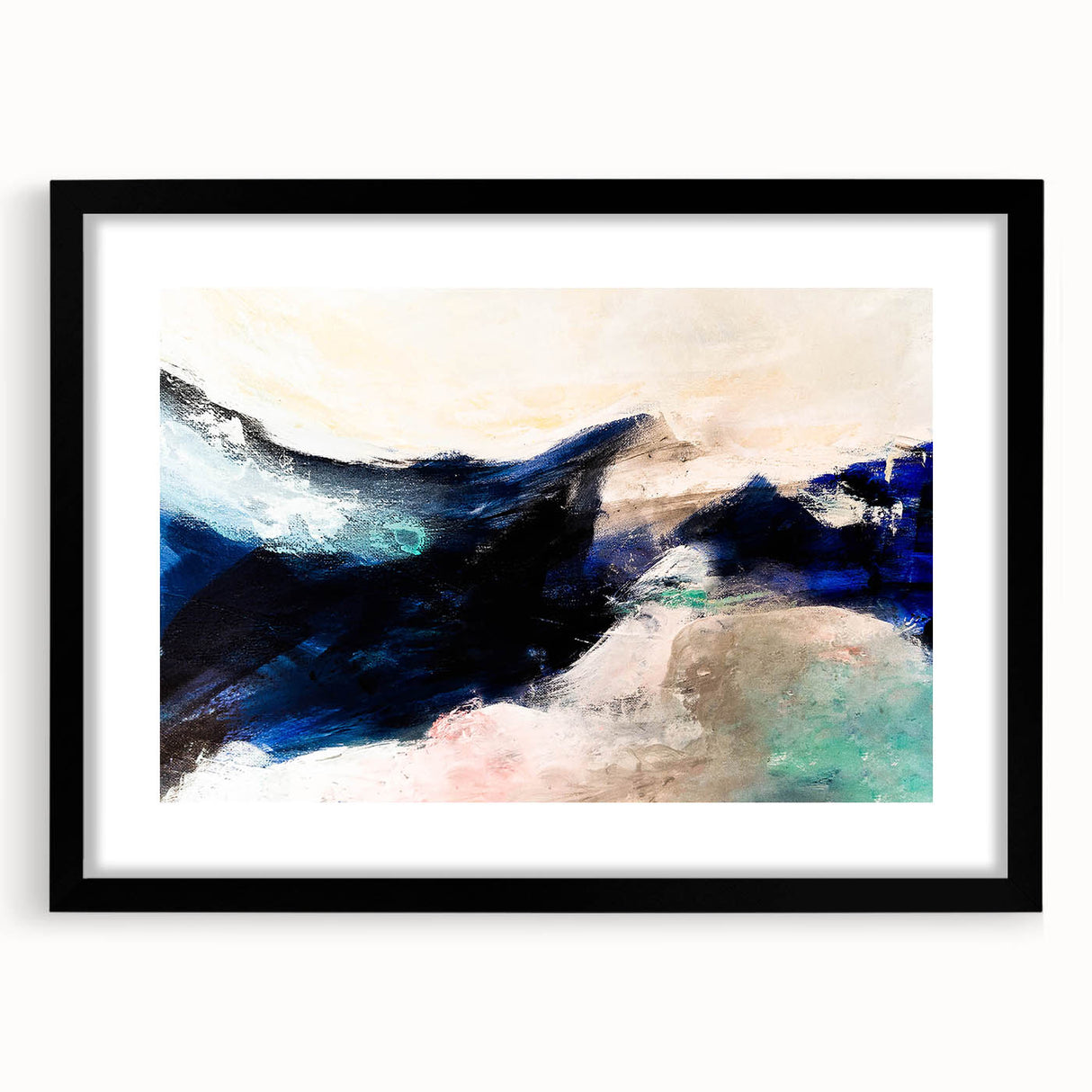 Framed black abstract wall art featuring dynamic strokes and lines in a modern design, perfect for contemporary home decor.
