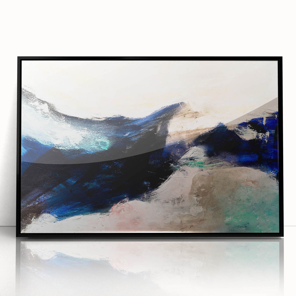 Framed abstract wall art featuring colorful strokes and lines on a black background, perfect for modern home decor and artistic interiors.