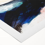 Abstract wall art featuring vibrant strokes and lines in shades of blue, orange, and yellow on rolled canvas, perfect for modern home decor.