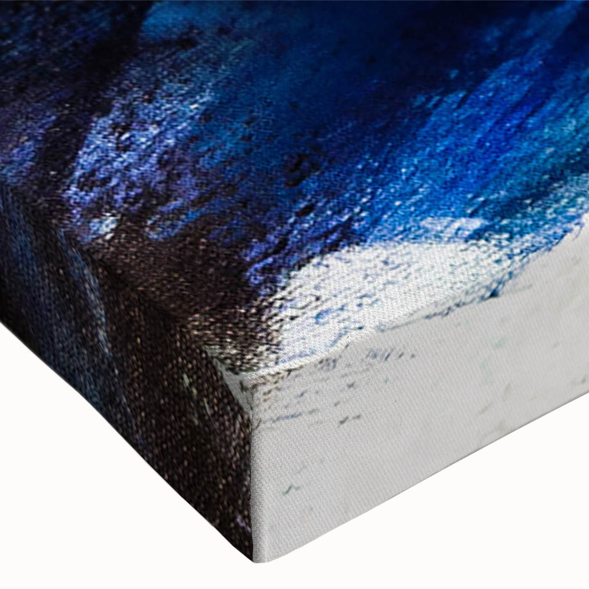 Close-up of an abstract canvas wall art piece showcasing colorful strokes and lines, emphasizing vibrant hues and fluid designs for modern decor.